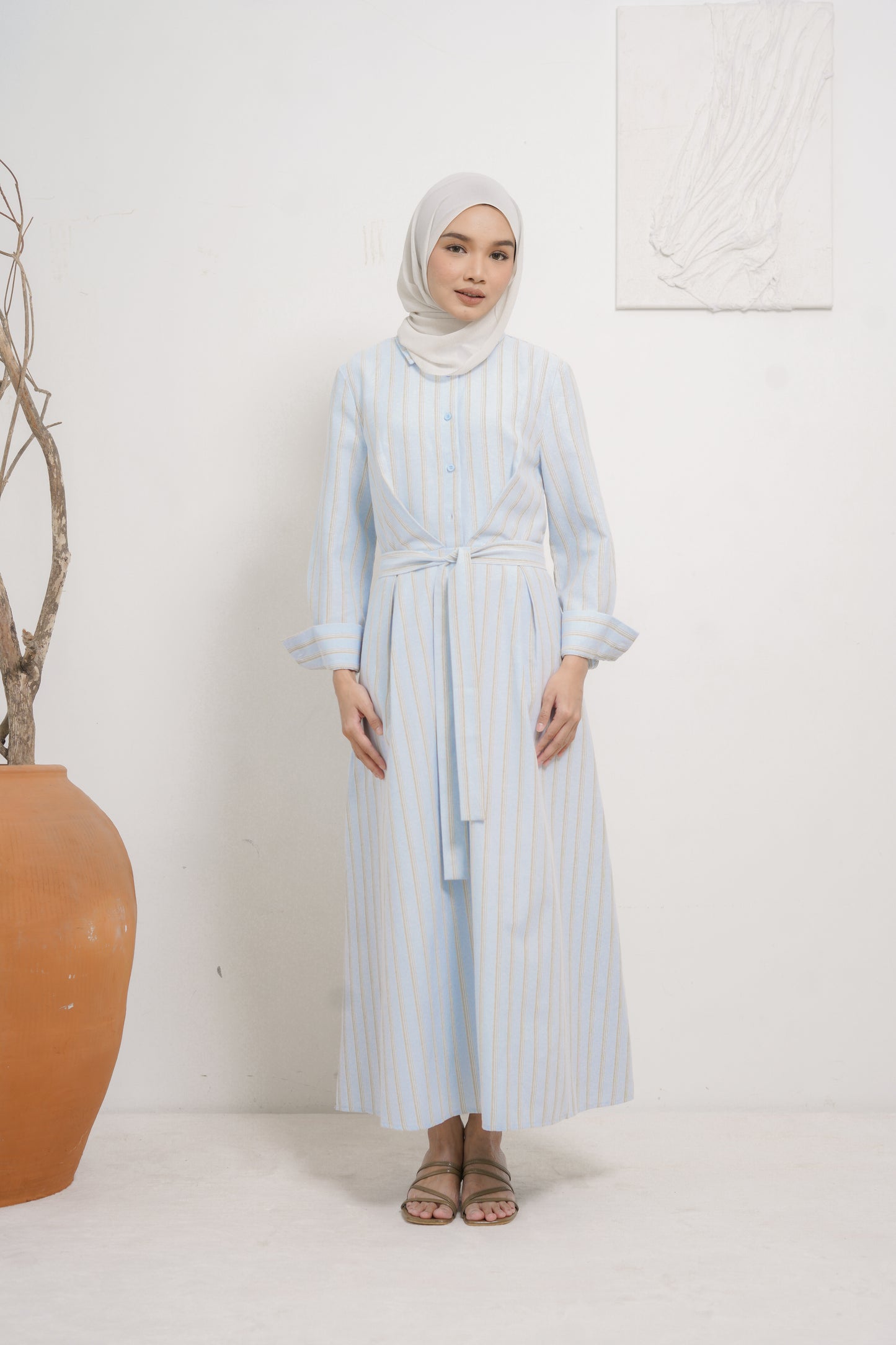 Stripe Shirt Dress in Blue Brown