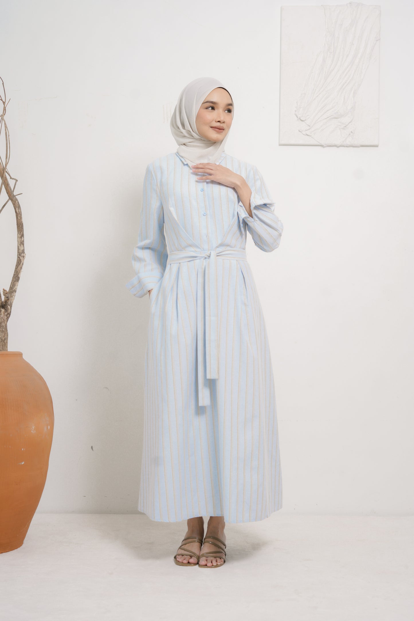 Stripe Shirt Dress in Blue Brown