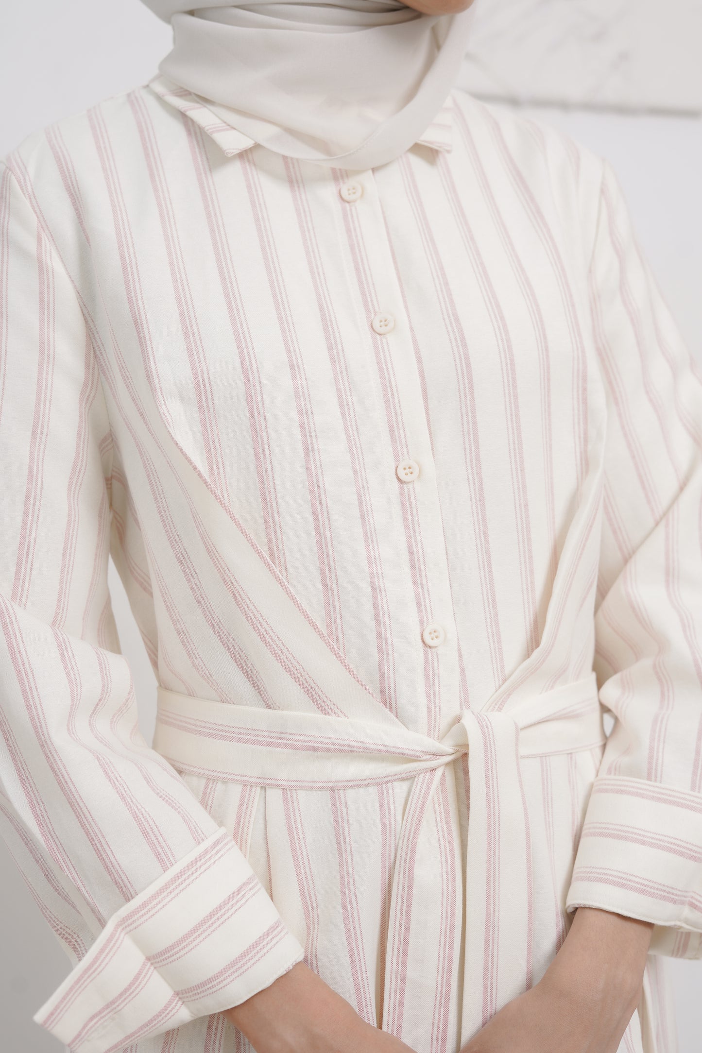 Stripe Shirt Dress in Beige Pink