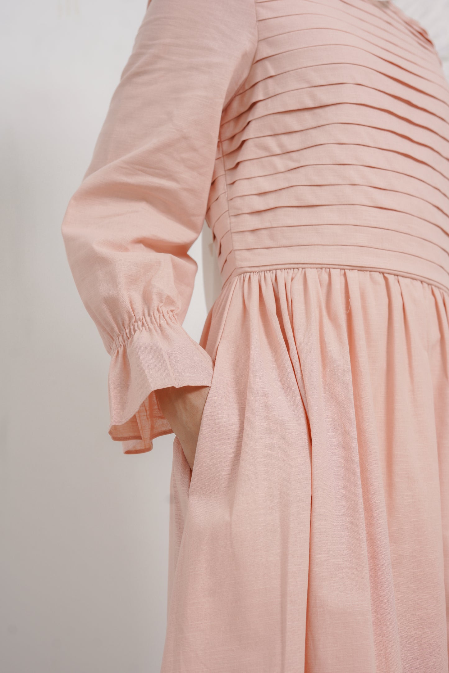 Linen Pleated Dress in Blush