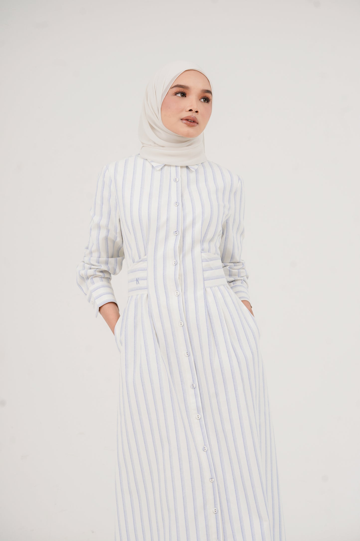 Structured Belt Dress Stripes - Blue