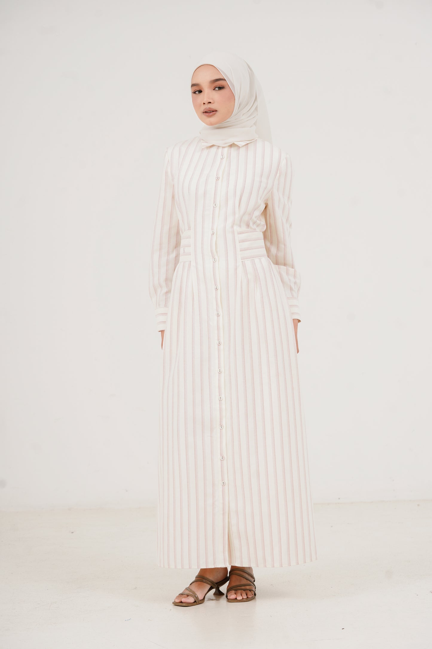 Structured Belt Dress Stripes - Blush