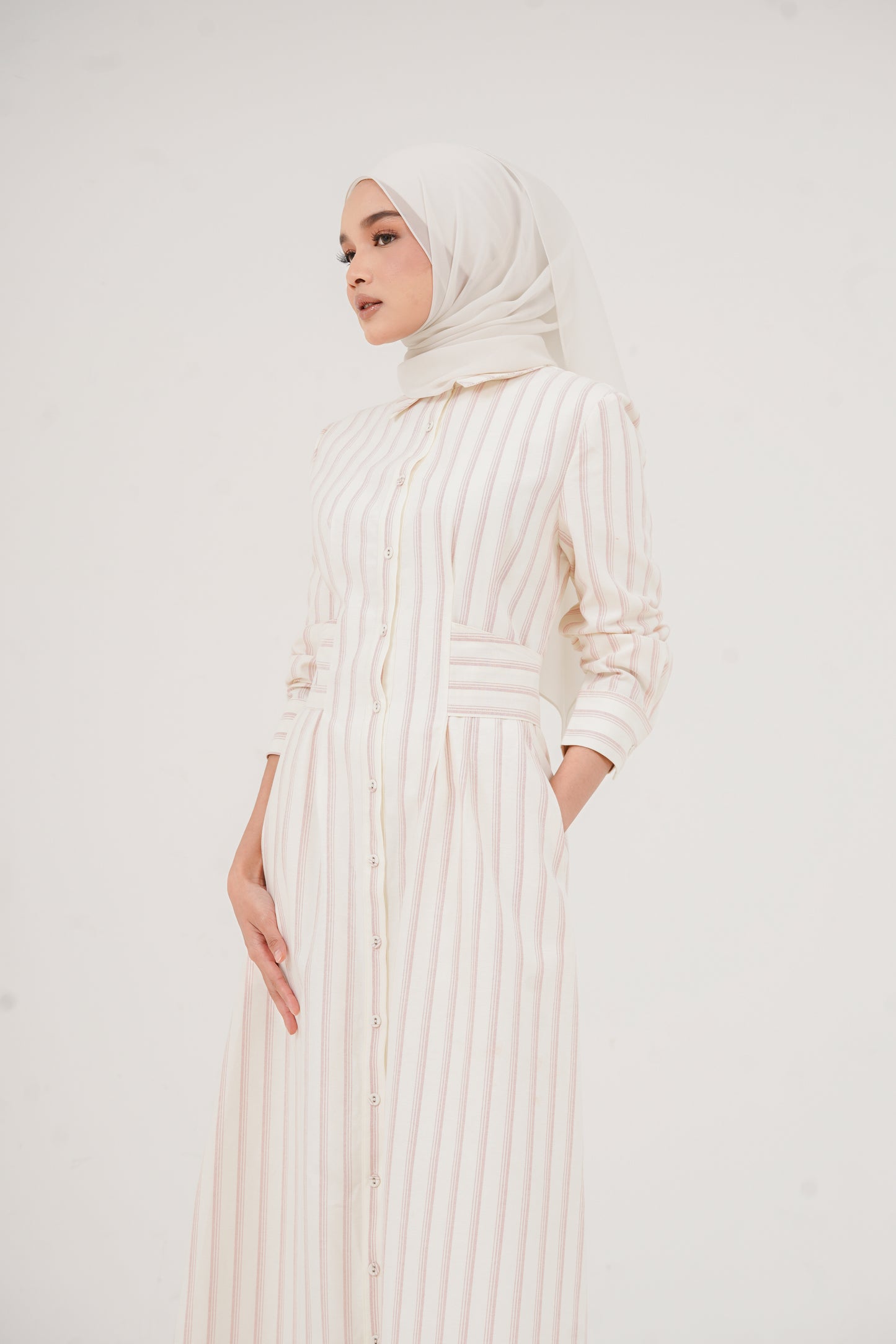 Structured Belt Dress Stripes - Blush