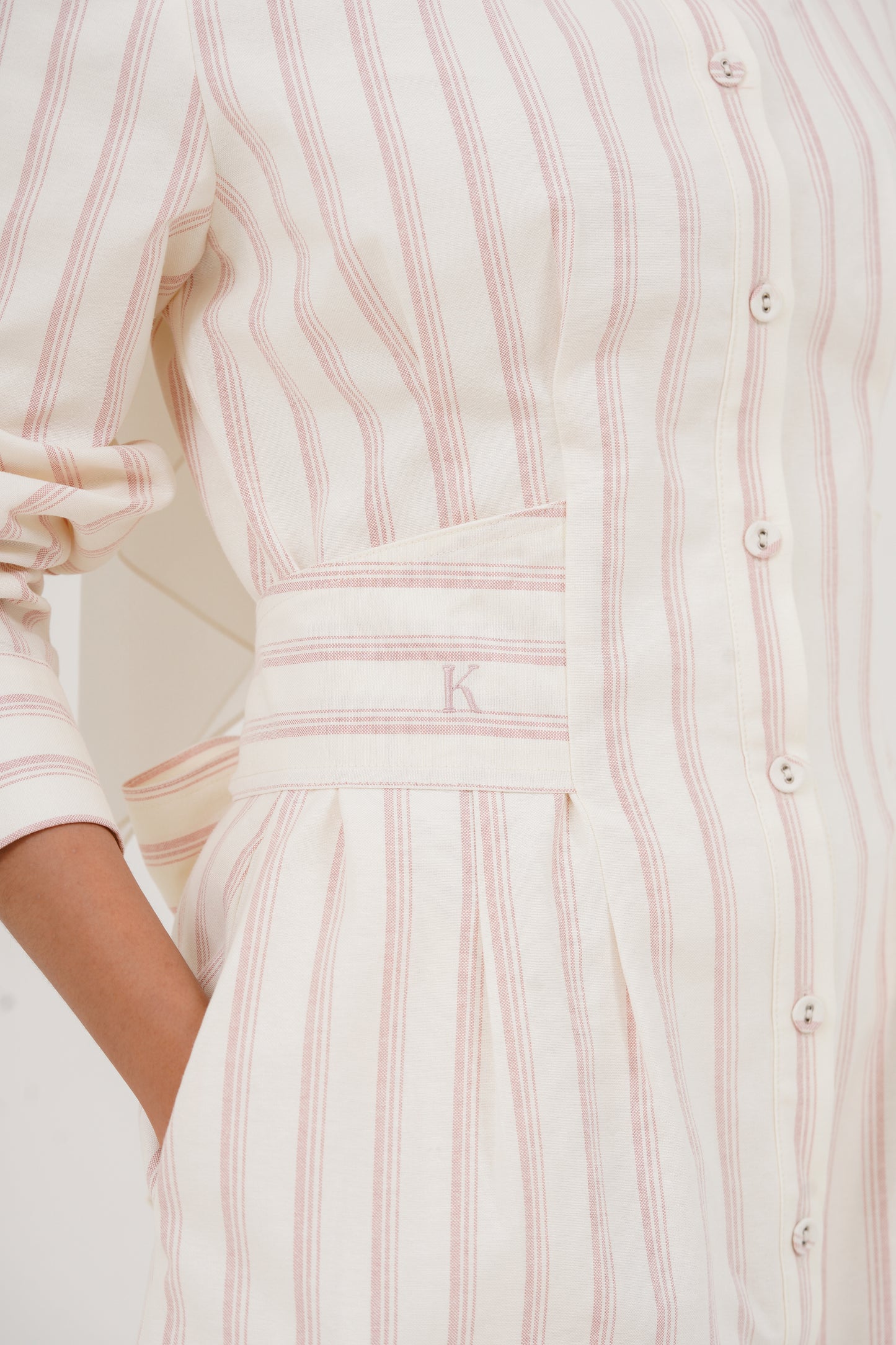 Structured Belt Dress Stripes - Blush
