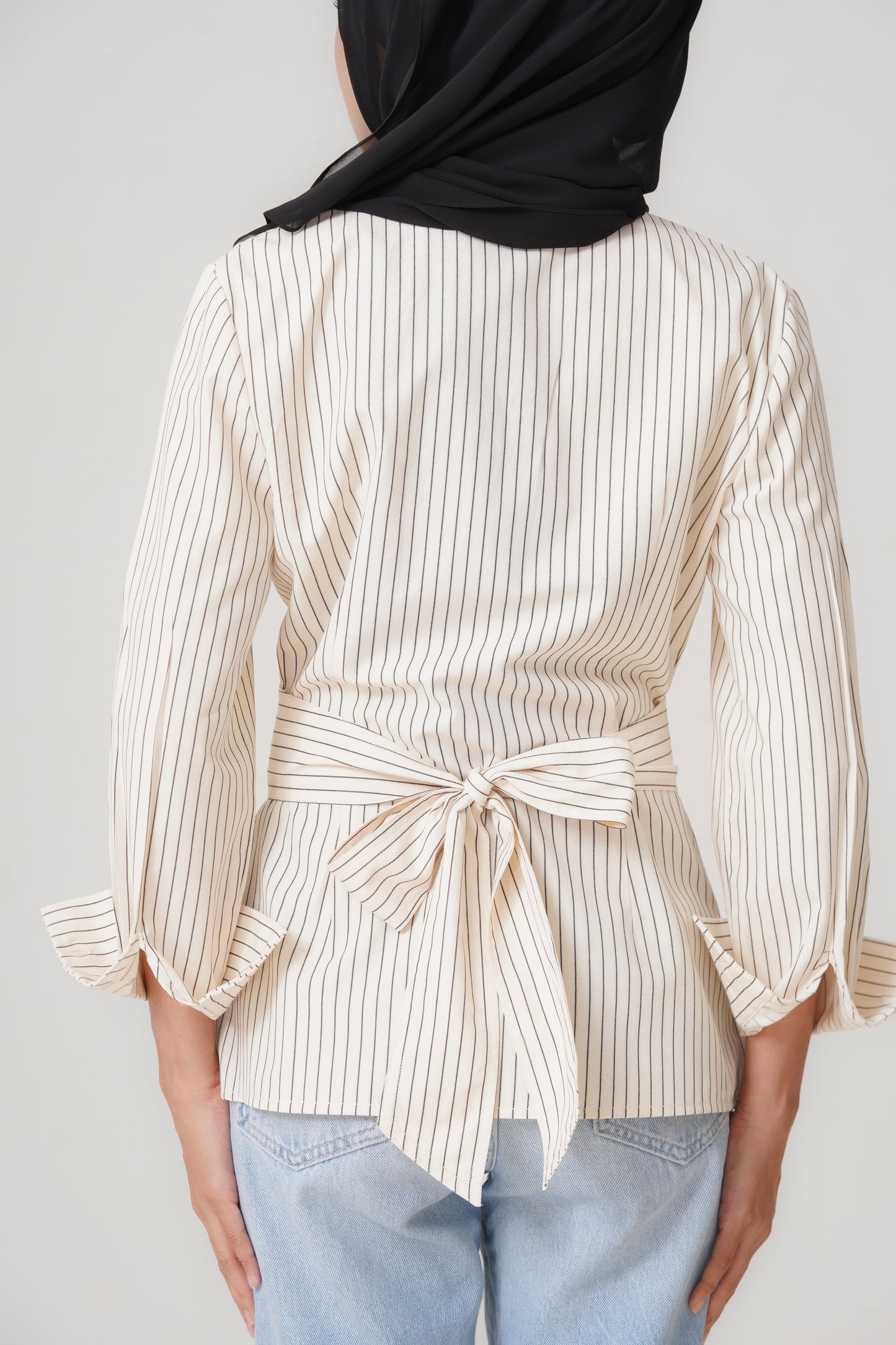 Structured Belt Top in Vanilla Stripes