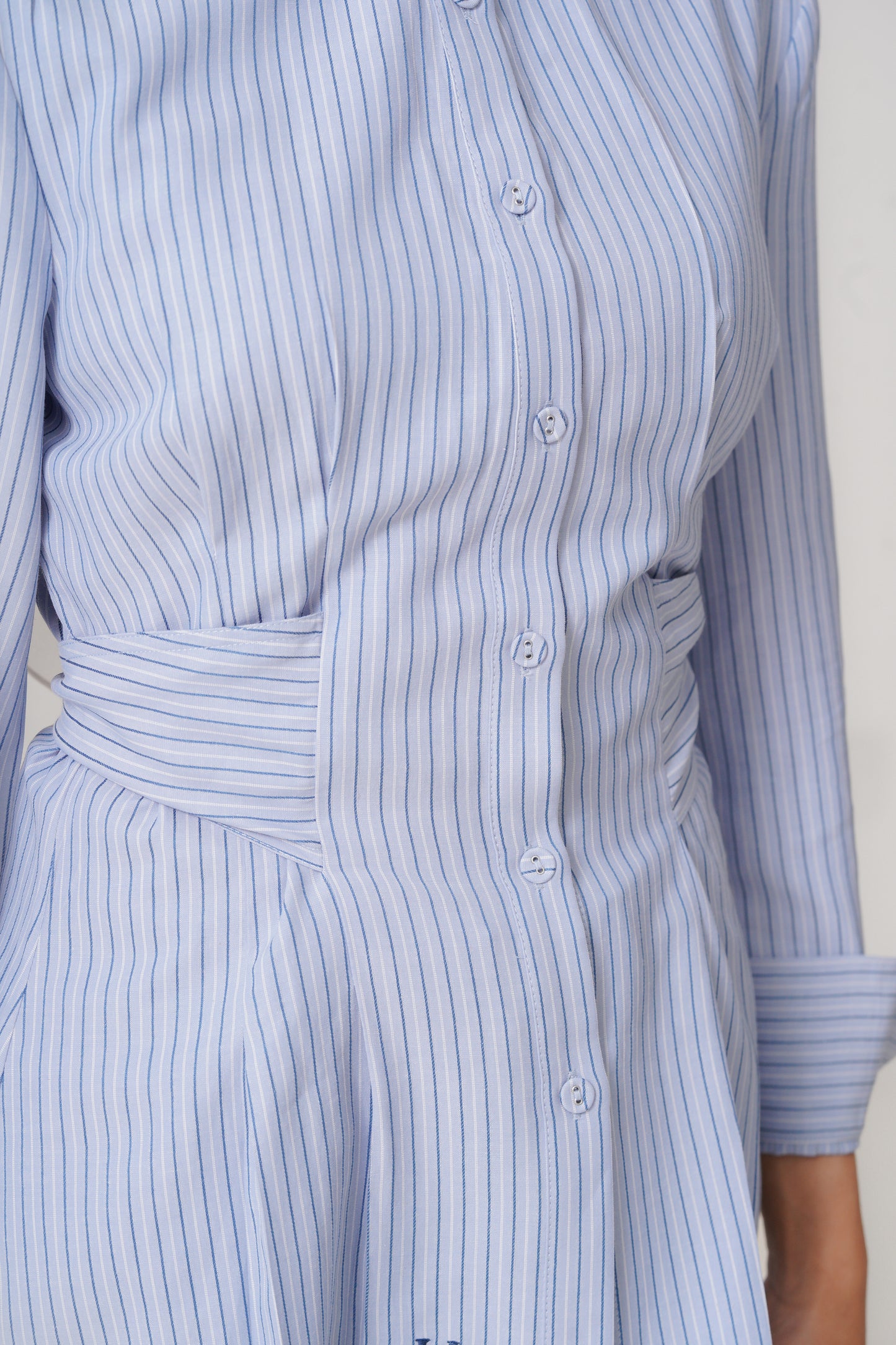 Structured Belt Top in Denim Stripes