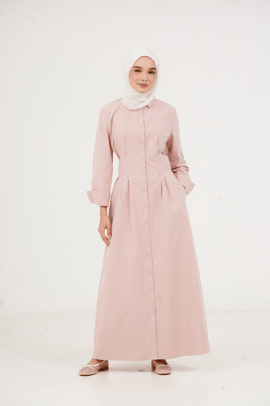 Structured Belt Dress Plain - Pink