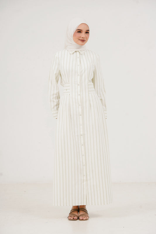 Structured Belt Dress Stripes - Sage