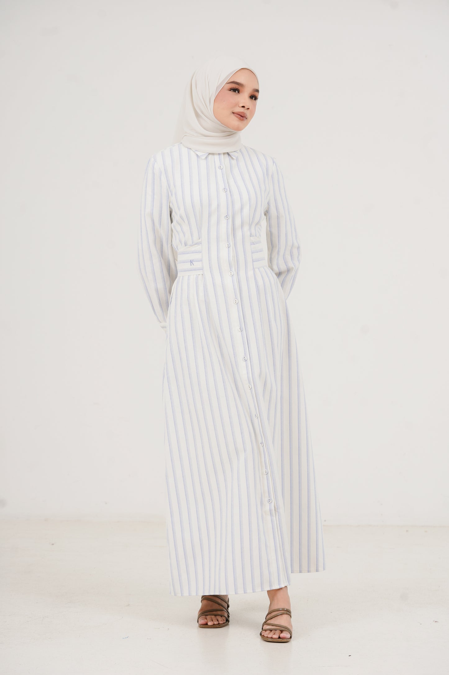Structured Belt Dress Stripes - Blue