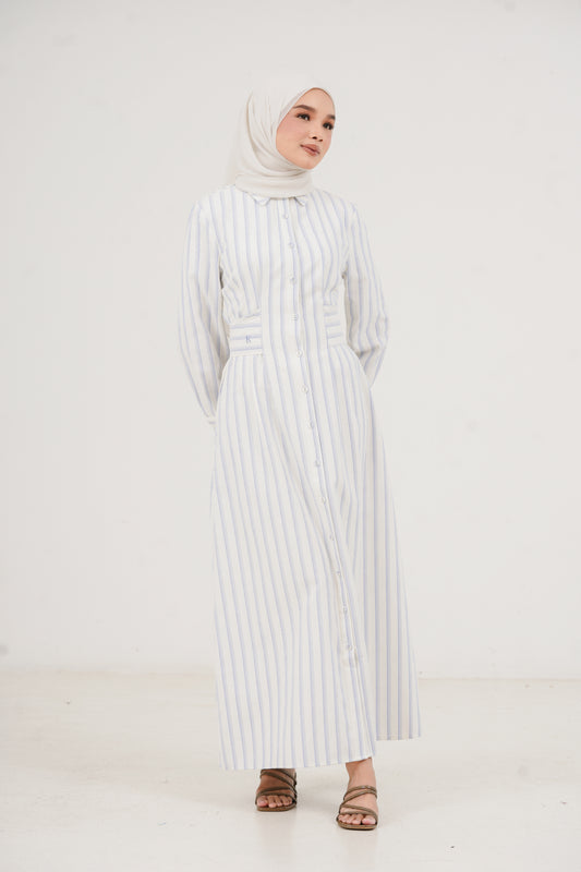 Structured Belt Dress Stripes - Blue