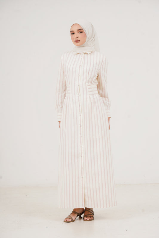 Structured Belt Dress Stripes - Blush