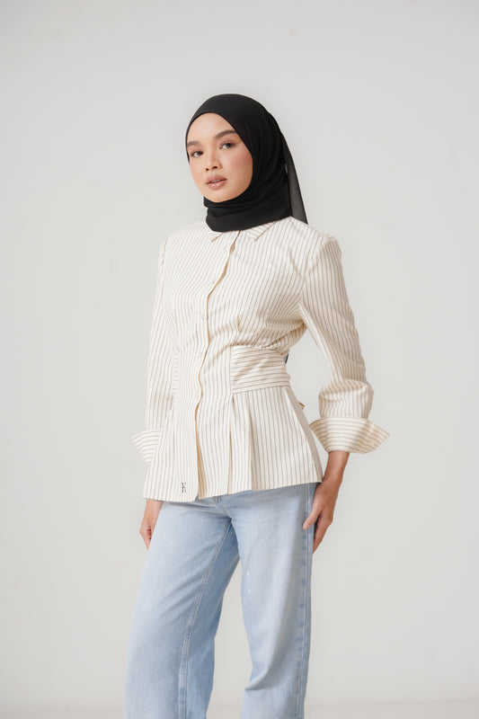Structured Belt Top in Vanilla Stripes