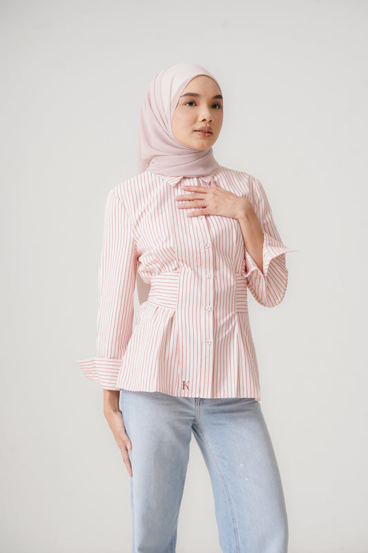 Structured Belt Top in Rose Stripes